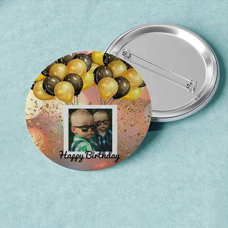 Simple Happy Birthday Photo Customized Photo Printed Button Badge