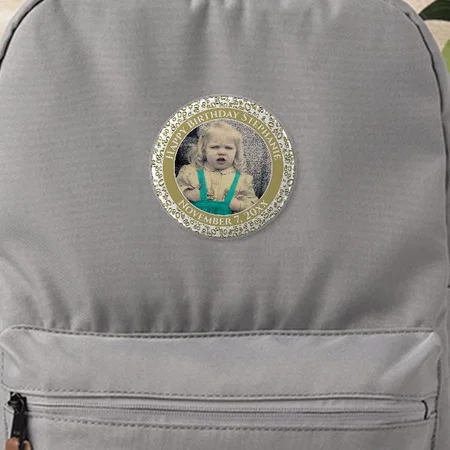 Photo Birthday Gold White Number Pattern Customized Photo Printed Button Badge