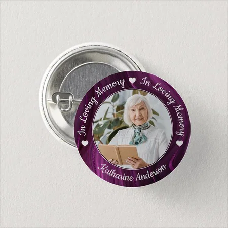 Loving Memory Purple Photo Customized Photo Printed Button Badge