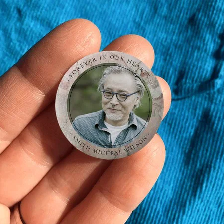 Pink Dusky Rose Gold Memorial Photo Customized Photo Printed Button Badge