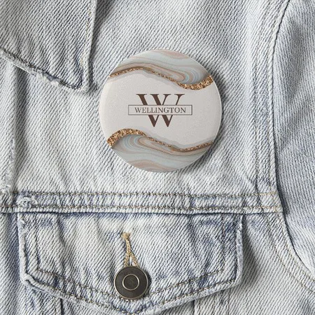 Marble Stone  Monogram Customized Photo Printed Button Badge