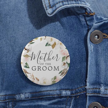 Floral Design with Leaves Customized Photo Printed Button Badge
