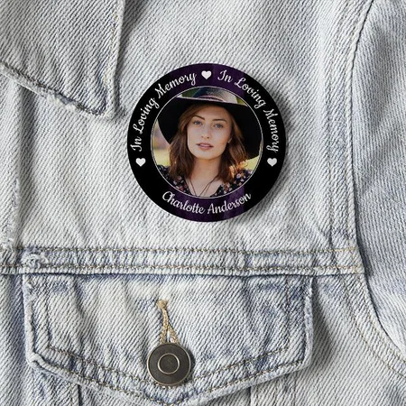 Loving Memory Photo Purple Marble Design Customized Photo Printed Button Badge