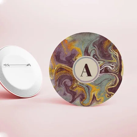 Stylish Marbled Abstract Gold Design Customized Photo Printed Button Badge