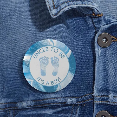 Blue Marble Baby Shower Customized Photo Printed Button Badge