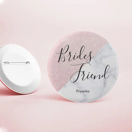 White Marble & Rose Gold Glitter Customized Photo Printed Button Badge