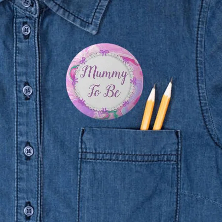 Pink & Purple Baby Shower Design Customized Photo Printed Button Badge