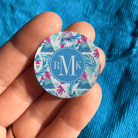 Abstract Watercolor Tropical Leaf Pattern Customized Photo Printed Button Badge