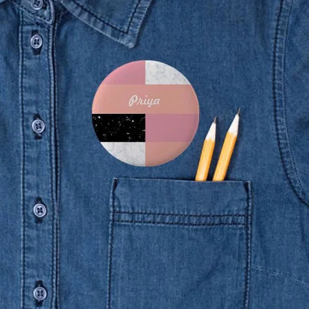 Chick Pink White Black Marble Color Block Customized Photo Printed Button Badge