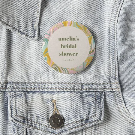 Cute Yellow Pastel Abstract Marble Monogram Customized Photo Printed Button Badge