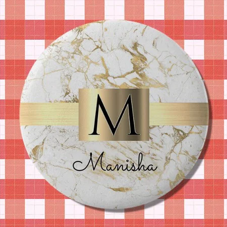 Gold Marble Monogram  Customized Photo Printed Button Badge