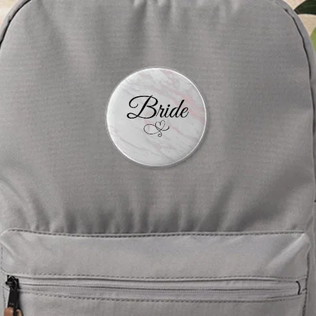 Modern Pink and Grey Marble Bride Customized Photo Printed Button Badge