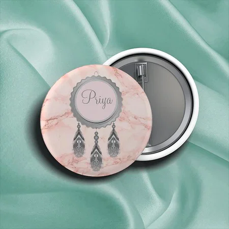 Elegant Grey Dreamcatcher on Pink Marble Customized Photo Printed Button Badge