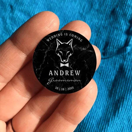 Groomsman Best Man Groom Wolf Marble Customized Photo Printed Button Badge