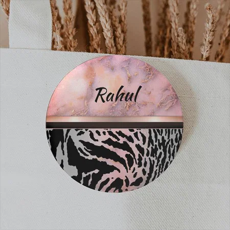 Marble Pink Chic Tiger Safari Print Customized Photo Printed Button Badge