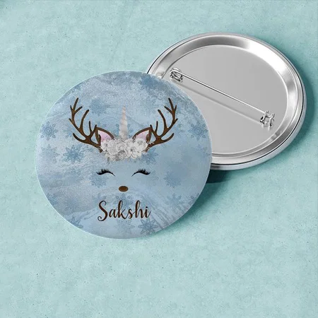 Girly Baby Blue Marble Unicorn Reindeer Snowflakes Customized Photo Printed Button Badge