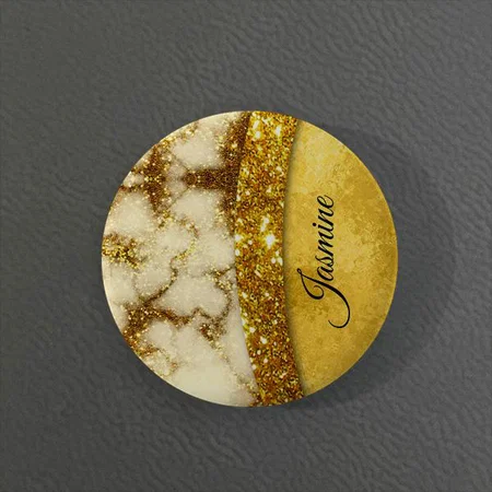 Stylish Gold Glitter Marble Art Customized Photo Printed Button Badge