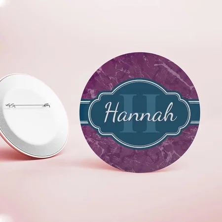 Purple Marble Pattern Monogram Customized Photo Printed Button Badge