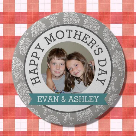 Happy Mother's Day Photo Frame Damask Pattern Design Customized Photo Printed Button Badge