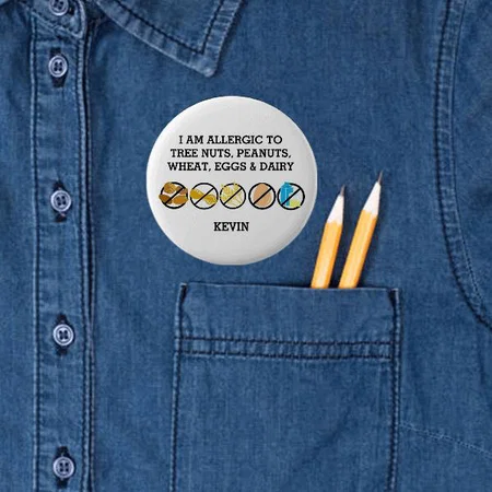 Multiple Food Allergy Alert Customized Photo Printed Button Badge