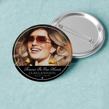 Elegant Forever in Our Hearts Memorial Photo Customized Photo Printed Button Badge