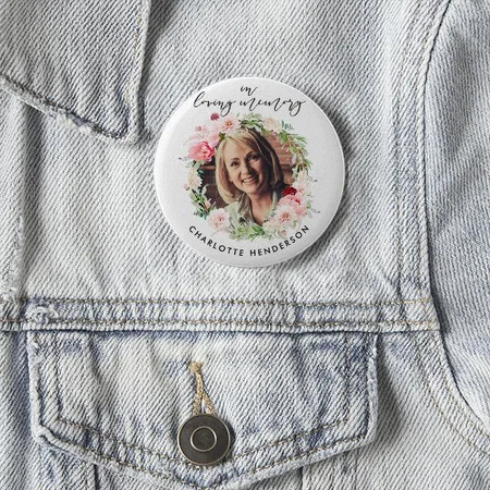 Photo & Pink Peonies Flower Design Customized Photo Printed Button Badge
