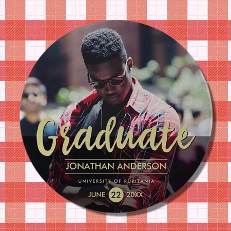 Black & Gold Graduation Party Design Customized Photo Printed Button Badge