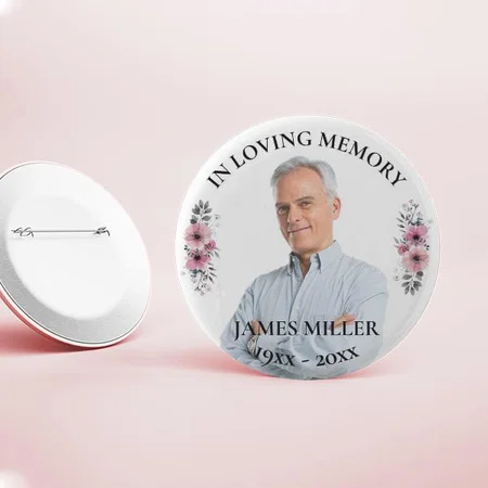 In Loving Memory Photo Flower Design Customized Photo Printed Button Badge
