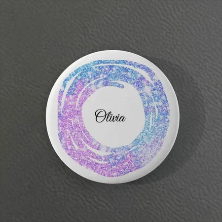 Colorful Glitter Monogram Customized Photo Printed Button Badge