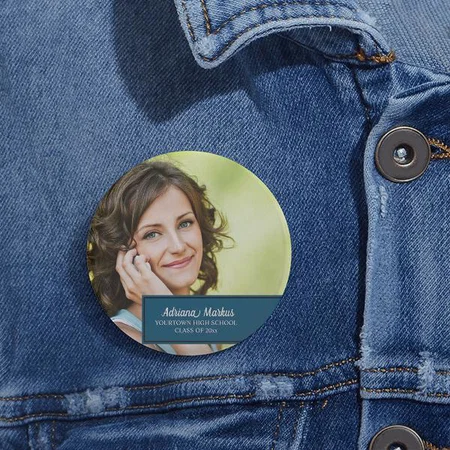 Blue Graduation School Photo Customized Photo Printed Button Badge
