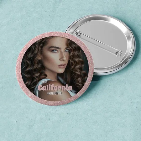 Pink Glitter Circle Photo Customized Photo Printed Button Badge