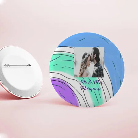 Blue Green Simple Minimal Photo Customized Photo Printed Button Badge