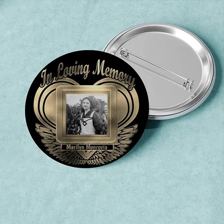 Memorial Gold Heart Photo Design Customized Photo Printed Button Badge