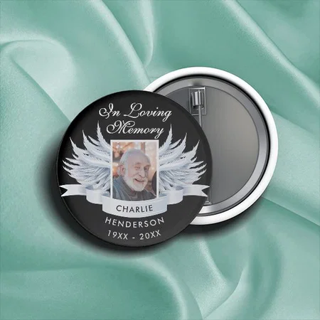 Angel Wings Photo Loving Memory Customized Photo Printed Button Badge