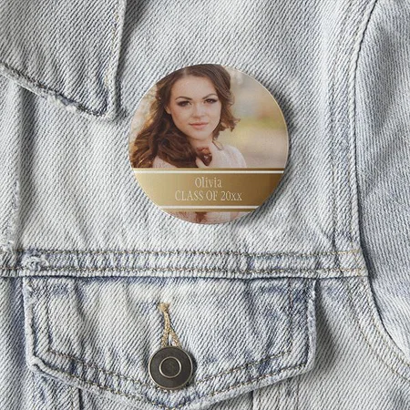 Gold White Graduation Photo Frame Design Customized Photo Printed Button Badge