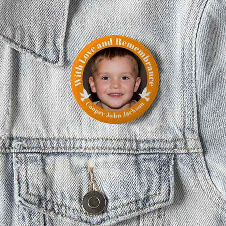 Orange Two White Doves Photo Frame Customized Photo Printed Button Badge