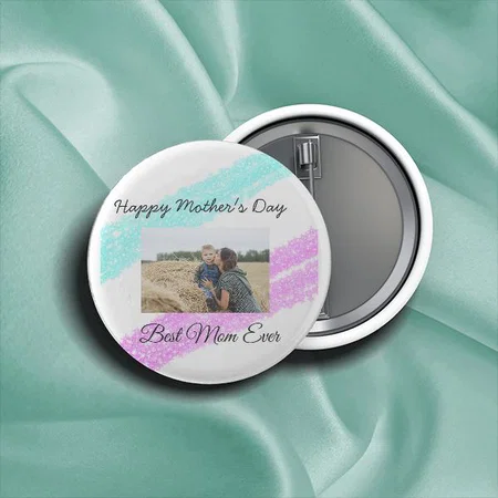 Simple Glitter Pink Blue Mothers day Photo Customized Photo Printed Button Badge