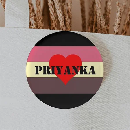 Stripes Pattern Design with Heart Customized Photo Printed Button Badge