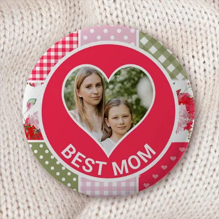 Pink & Green Watercolor Floral Patchwork Design Customized Photo Printed Button Badge