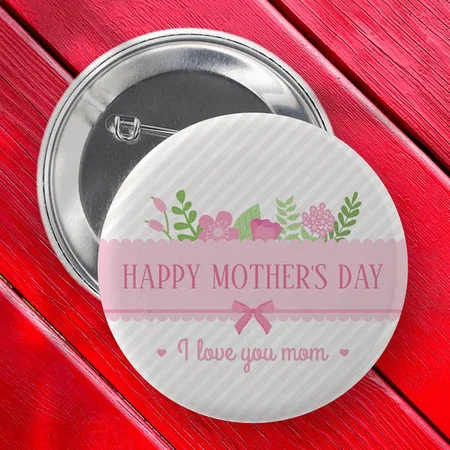 Elegant Pink Floral Happy Mother's Day Customized Photo Printed Button Badge