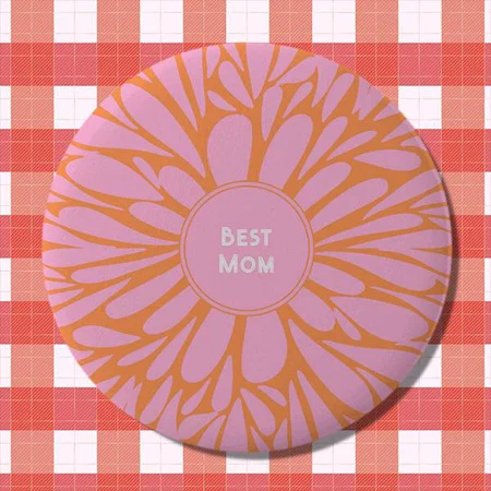 Pastel Orange Pink Best Mom Floral Design Customized Photo Printed Button Badge