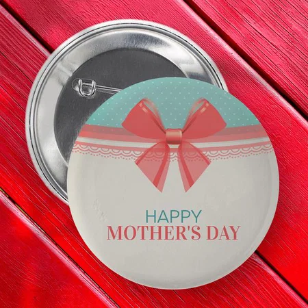 Simple Vintage Happy Mother's Day Red Ribbon Design Customized Photo Printed Button Badge