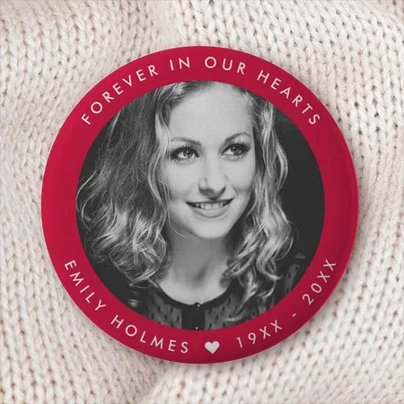 Modern Memorial Pink Photo Customized Photo Printed Button Badge