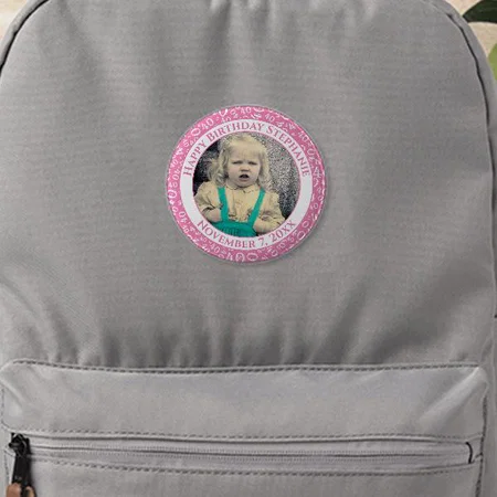 Birthday Pink Number Pattern Customized Photo Printed Button Badge