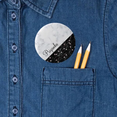 Elegant Black White Marble Design Customized Photo Printed Button Badge