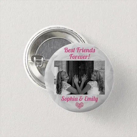 Best Friends Besties Photo Design Customized Photo Printed Button Badge
