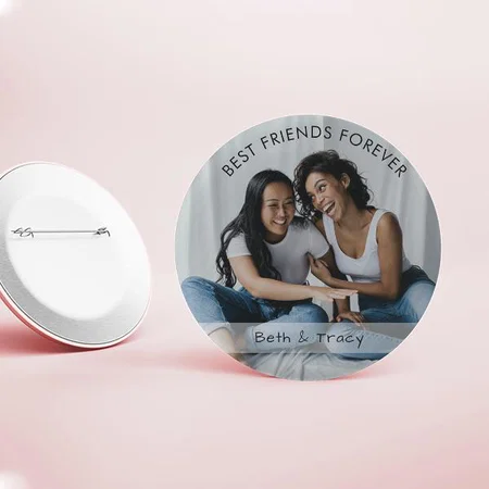 Best Friends Forever Photo & Name Customized Photo Printed Button Badge