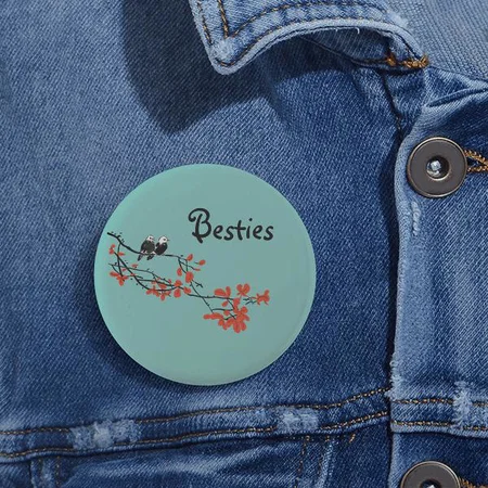 Two Birds on Tree Design Customized Photo Printed Button Badge