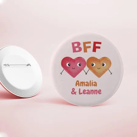 Best Friends Forever BFF Cute Heart Couple Customized Photo Printed Button Badge