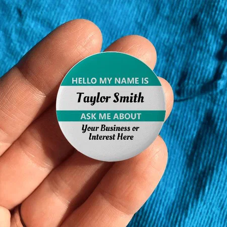 Blue White Stripes Design Customized Photo Printed Button Badge